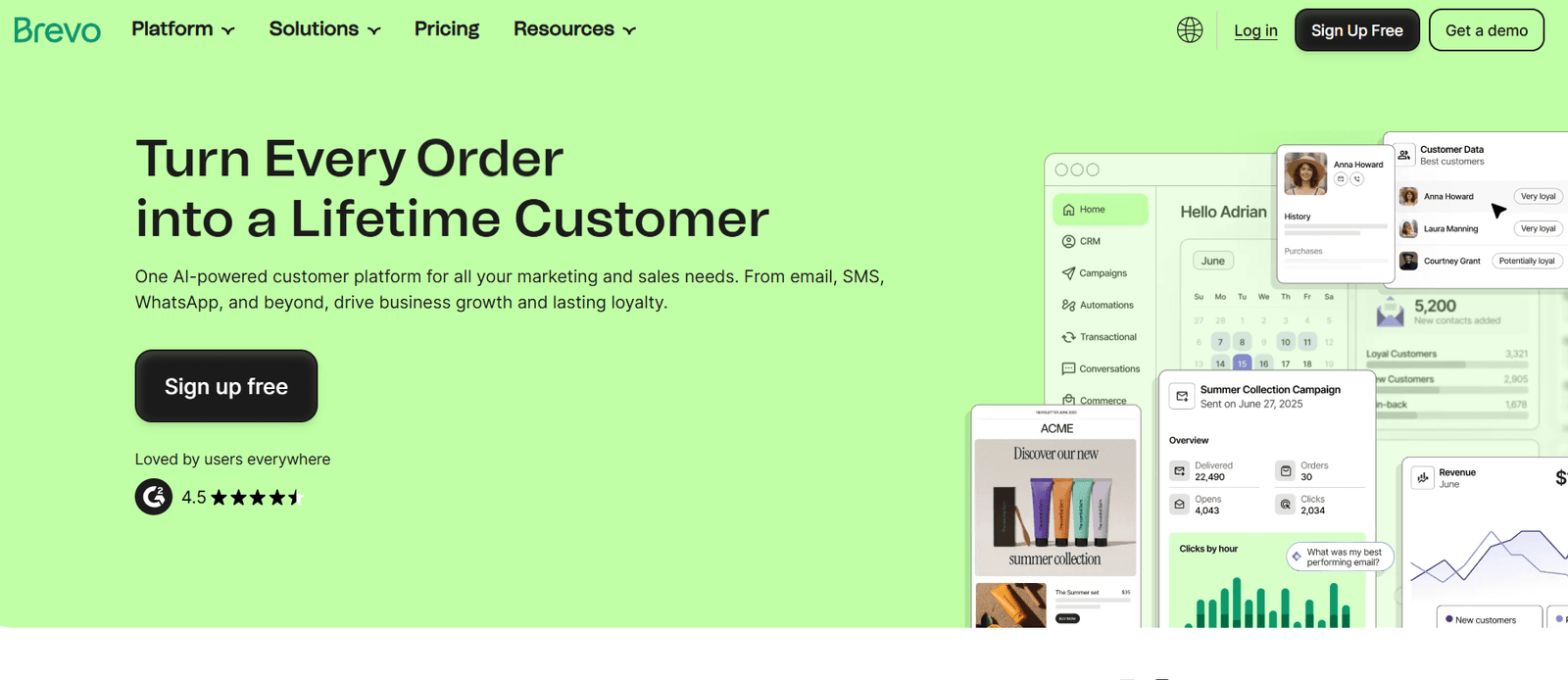A screenshot of Brevo's homepage for a post on free email marketing tools for small businesses.