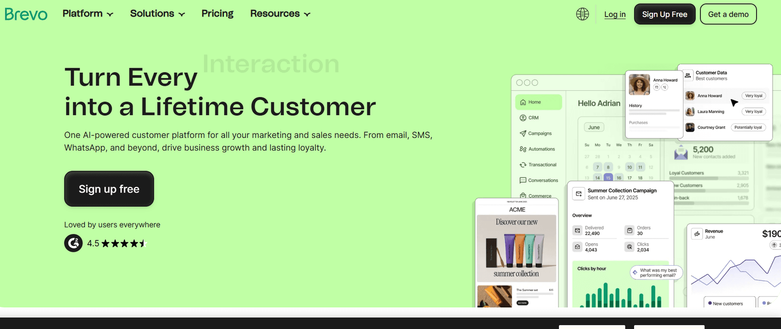 A screenshot of Brevo's homepage for a post on Sendy alternatives.