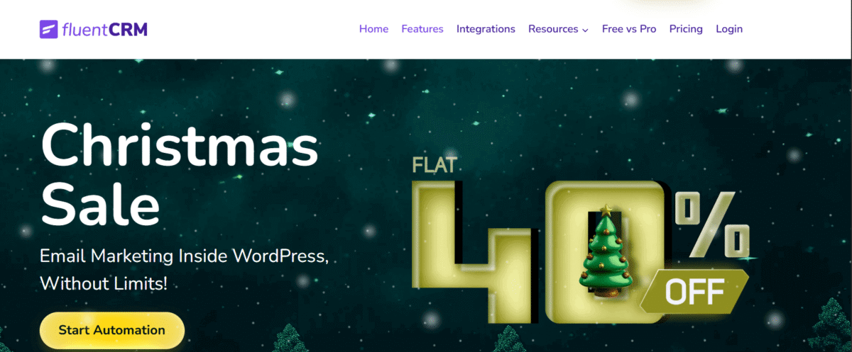 A screenshot of FluentCRM's homepage for a post on Sendy alternatives.