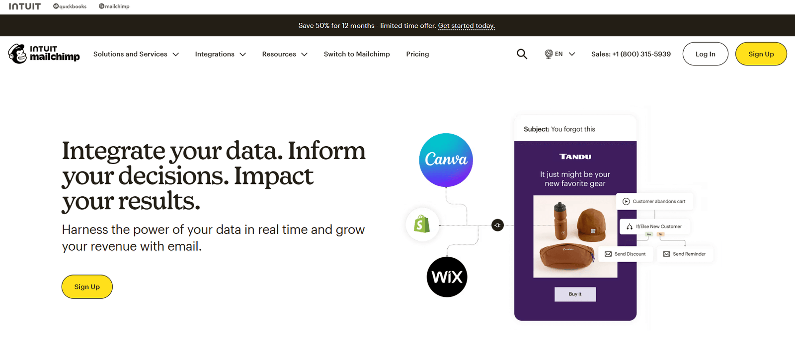 A screenshot of Mailchimp's homepage for a post on free email marketing tools for small businesses.