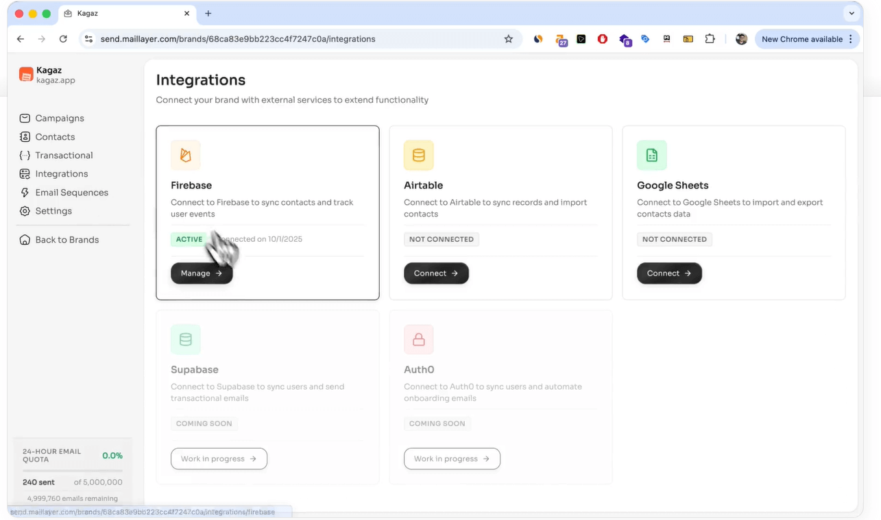 A screenshot showing all current Maillayer integrations.