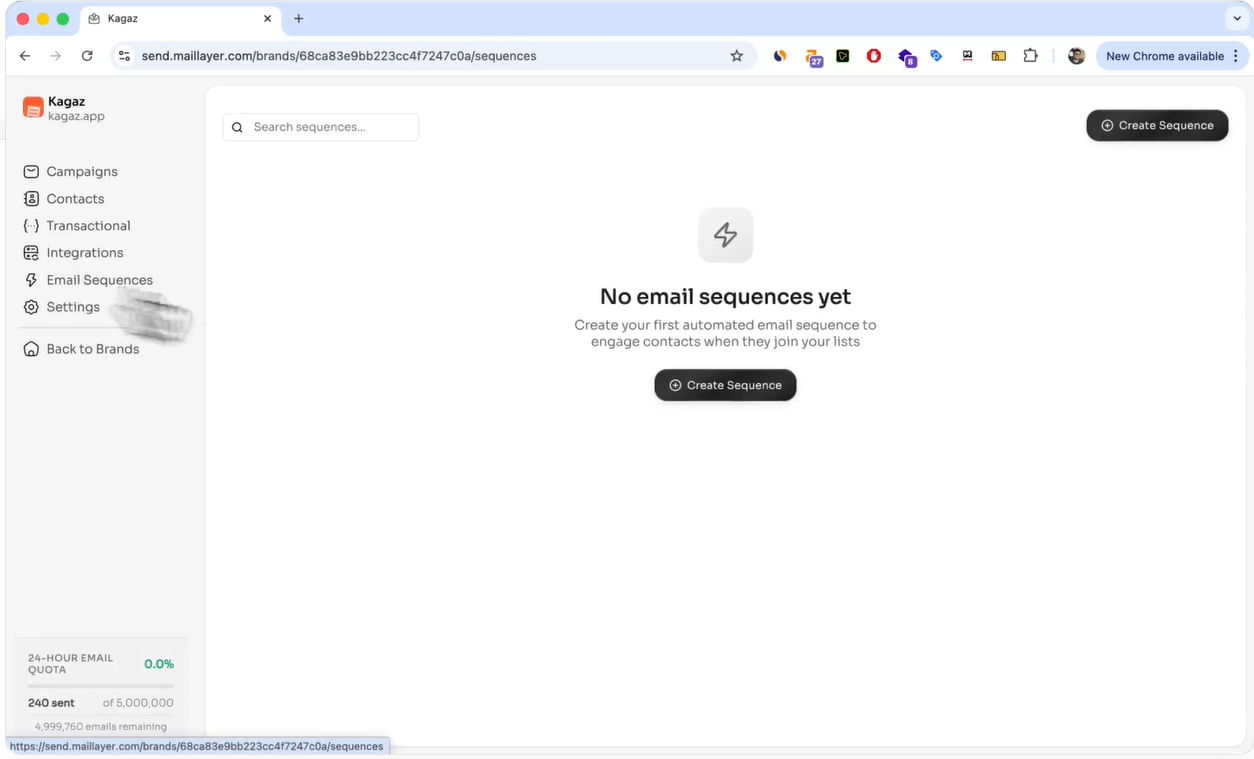 A scrrenshot showing how to create email sequences in Maillayer