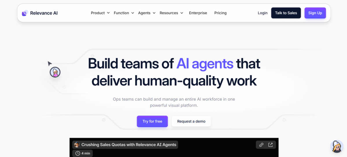 Overview image of the core Relevance AI platform interface and what it is, as seen in the relevance ai review.