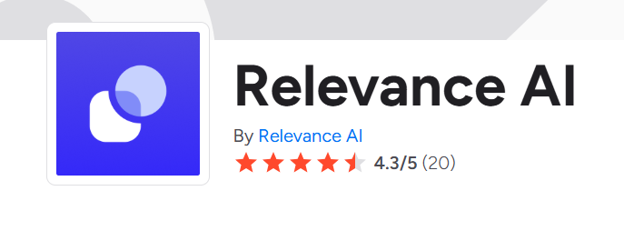Screenshot of the G2 platform showing Relevance AI's 4.3/5 star user rating and reviews, as referenced in the relevance ai review.