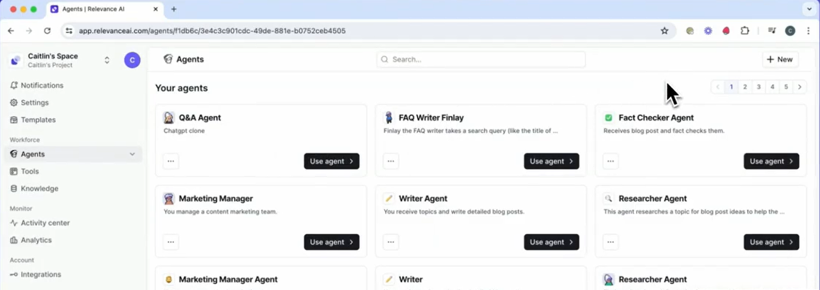 Visual of a basic AI Agent digital worker setup and description, a feature detailed in the relevance ai review.