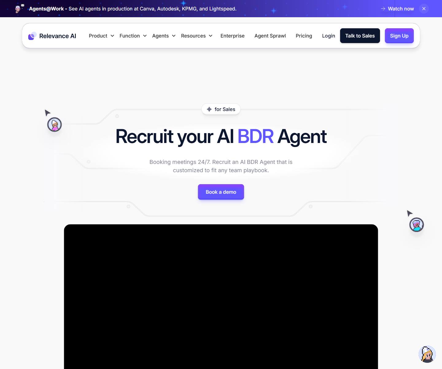 Relevance AI AI BDR page showing sales automation use cases