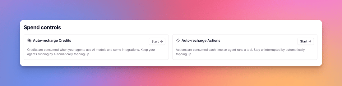 Relevance AI Spend Controls for automatically recharging Vendor Credits and Actions