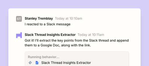 Zapier Agent extracting insights from a Slack thread and adding them to Google Docs