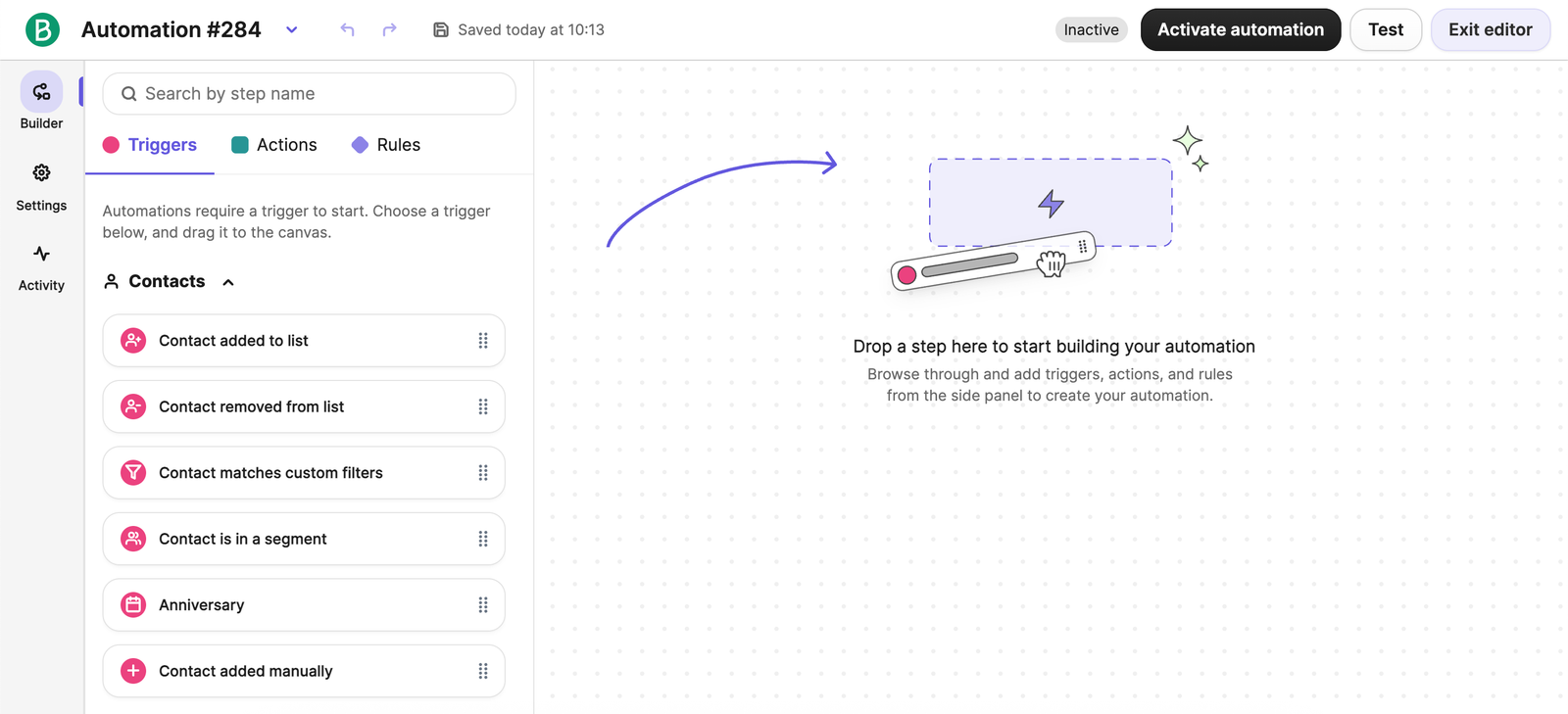Brevo marketing automation interface