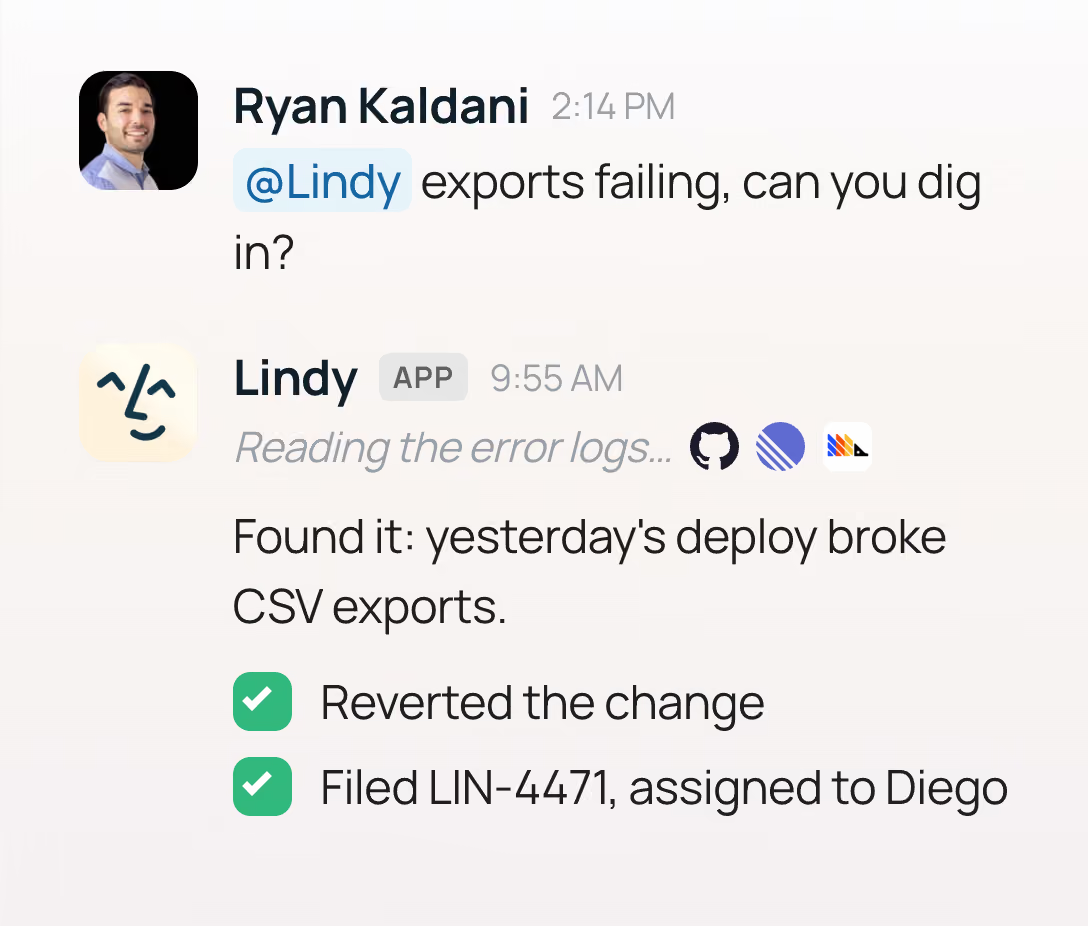 Lindy AI teammate working inside a connected team workspace